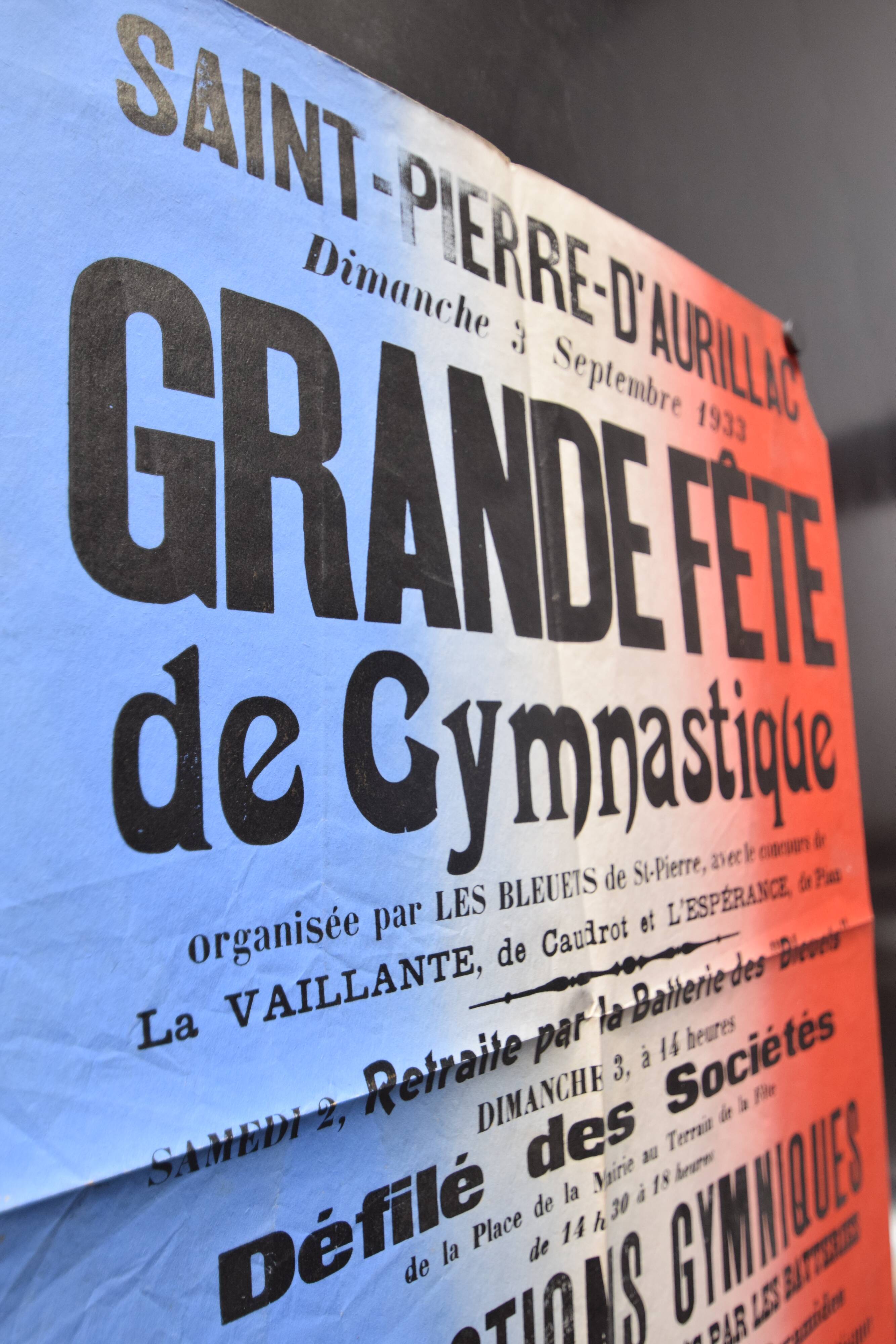 Poster "Great Gymnastics Festival" - Saint-Pierre-d'Aurillac - 1933