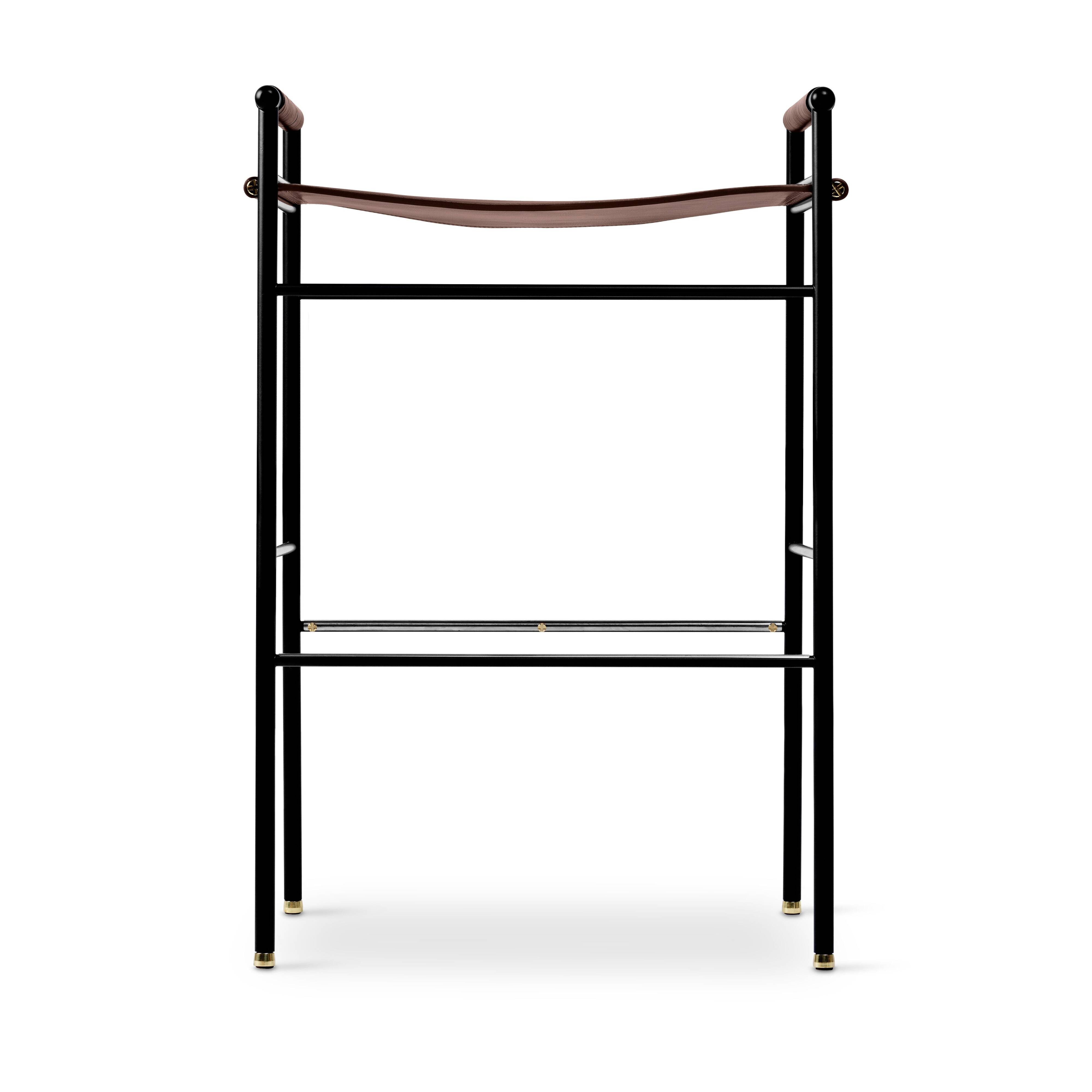 Lote de 5 Taburete de Bar Clásico Contemporáneo Marrón Oscuro Piel Goma Negra Metal