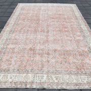 Soft Pink Oversize Vintage Turkish Floral Carpet Rug, 219x313 Cm
