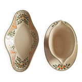 Ravier + saucière. Longwy, enamelled pattern. Model Antibes.