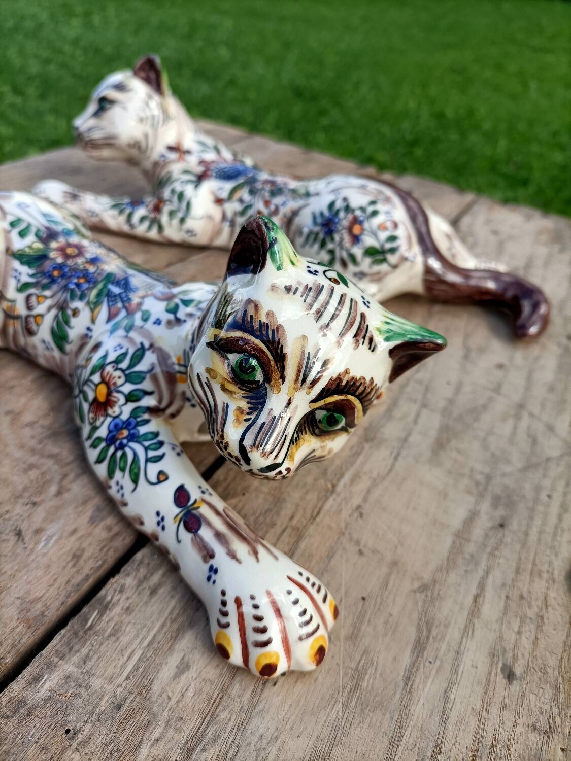 Zoomorphic Bouquetieres Hand-painted Desvres Cats