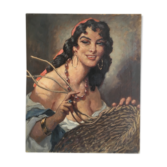 Portrait of the oil basket merchant on canvas 1950