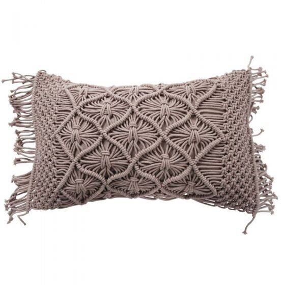 Braided light purple macramé cushion 30x50 cm