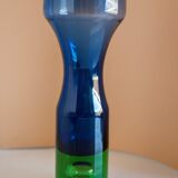 Mid-century modern Scandinavian bright blue and emerald green glass vase from Borgström Åseda, Sweden