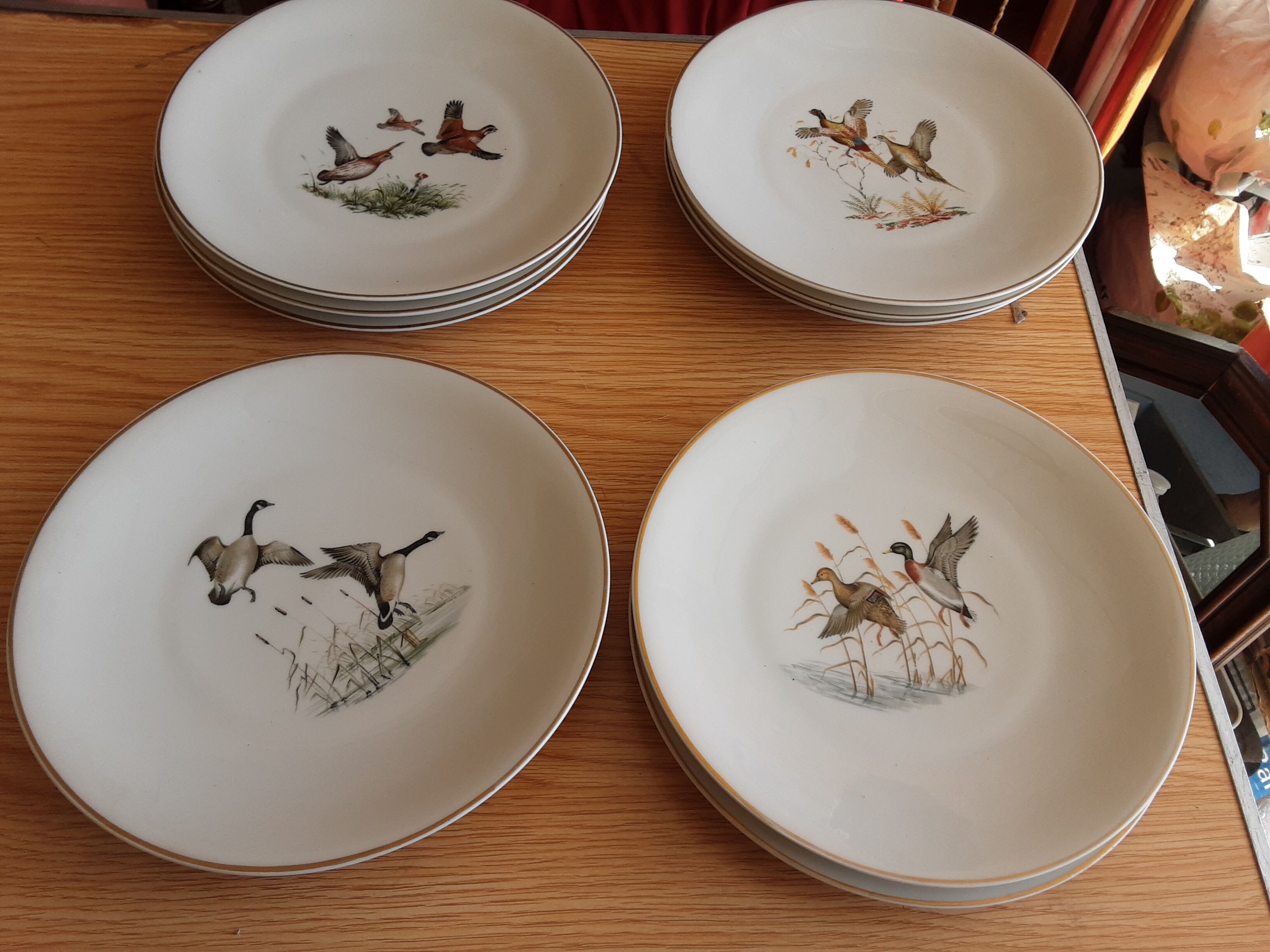 10 flat plates porcelain of paris game ducks pheasants