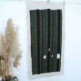 Turkish Green Black Striped Vintage Kilim Rug, 81x163Cm