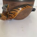 Pot à tabac vintage 1960 Porte-pipe Longchamp daim faisan - 24 x 20 cm