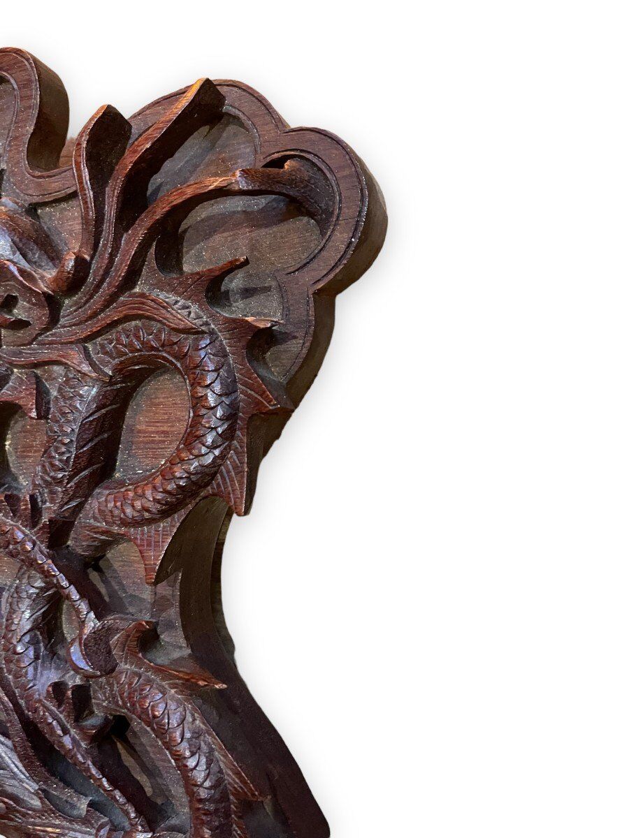Pair of exotic wooden frames with dragons