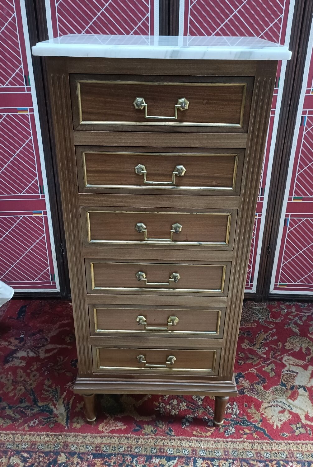 Chiffonier or semainier Louis XVI style, 6 drawers and white marble