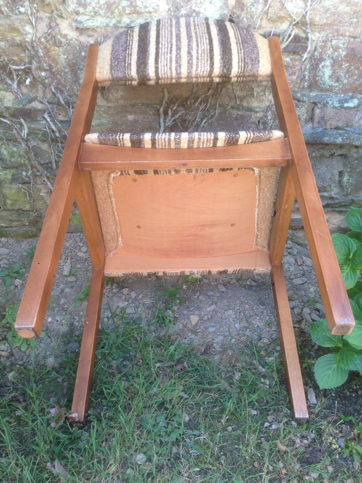 Vintage Scandinavian chairs in fabric and wooden footing.
