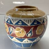 Cache pot ancien en faïence émaillée et cloisonnée