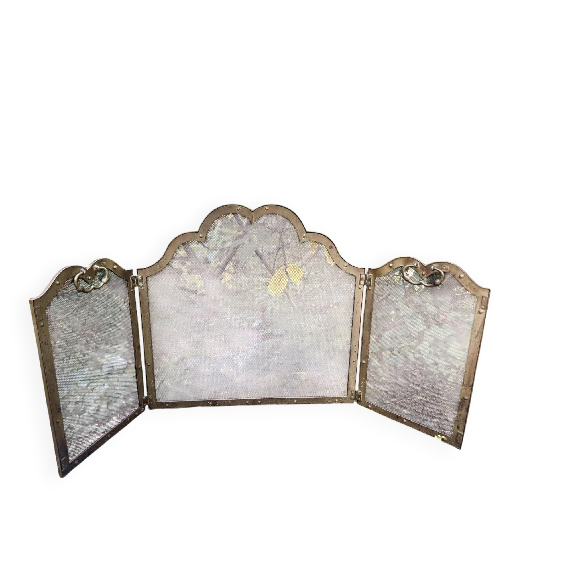 Antique brass fireplace screen