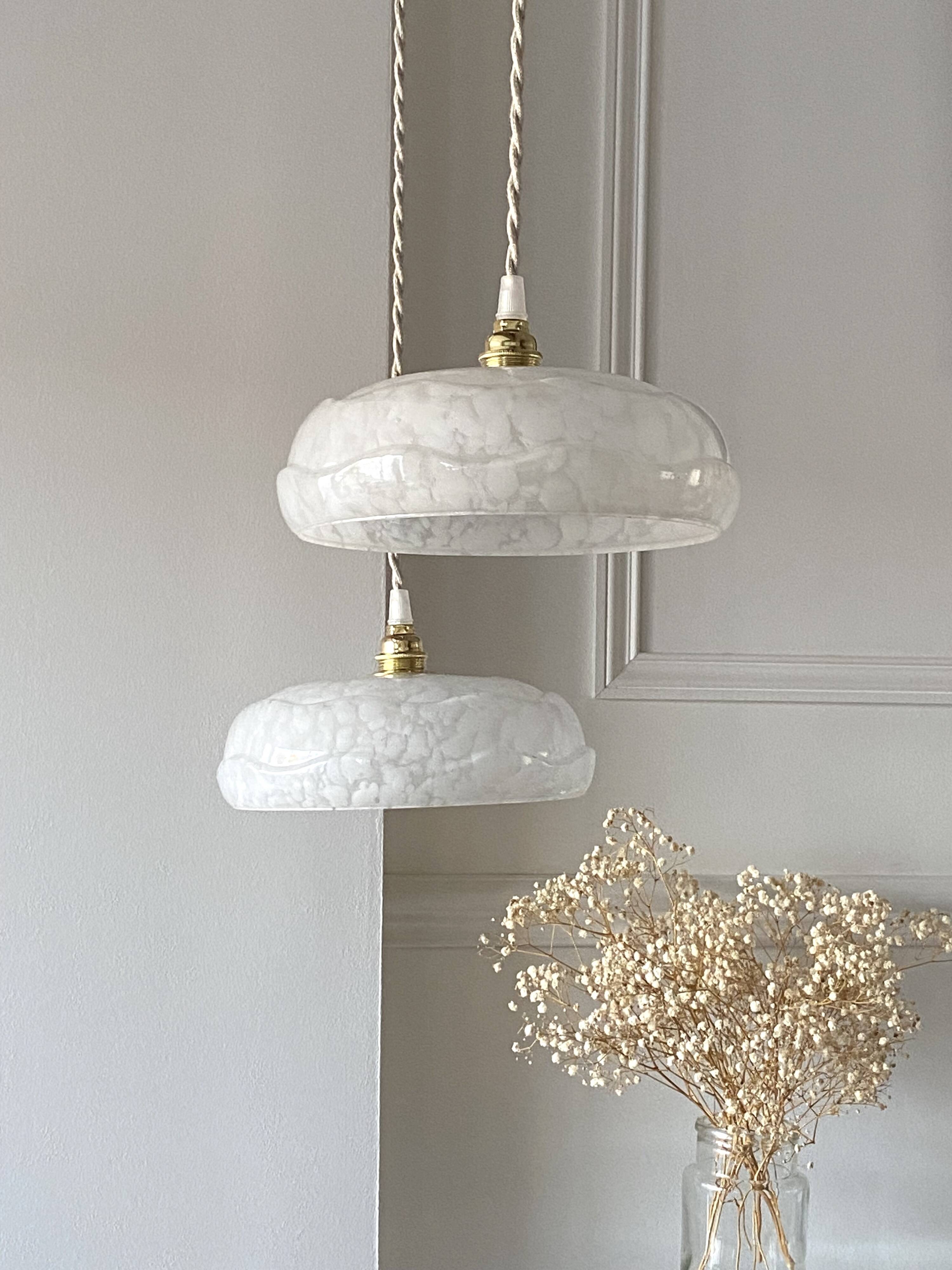 Suspension verre de Clichy blanc