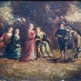Monticelli adolphe, tableau ancien, scène galante, élégantes au parc, peinture 19ème siècle