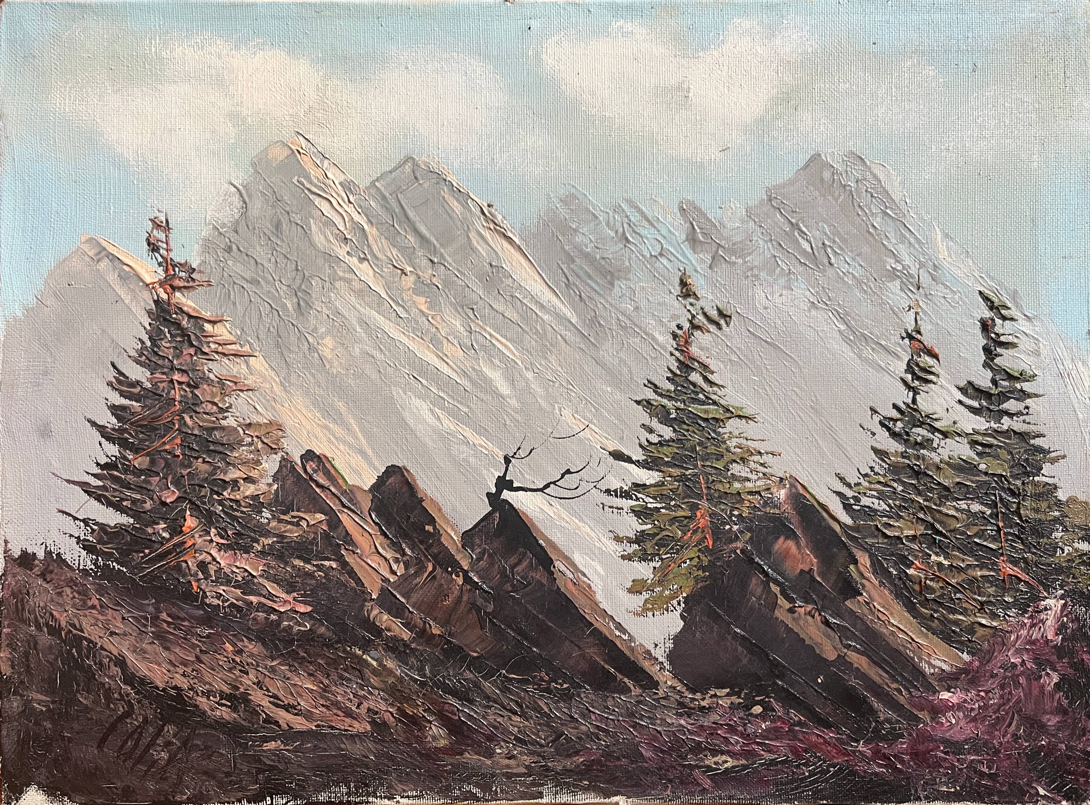 Tableau HST "Snowy Mountain Landscape" signed cf. Wibault