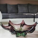 Grand Vide-poche Etoile de Mer/Création Joseph Michael Hospodka/ Verrerie Tchèque Chribska en verre d Art soufflé améthyste/Vert. Diam 24 cm