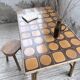 1950s rattan table with ceramic top