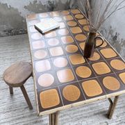 1950s rattan table with ceramic top
