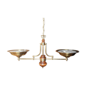 Lustre vintage en bois & laiton