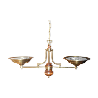 Vintage wooden chandelier - brass