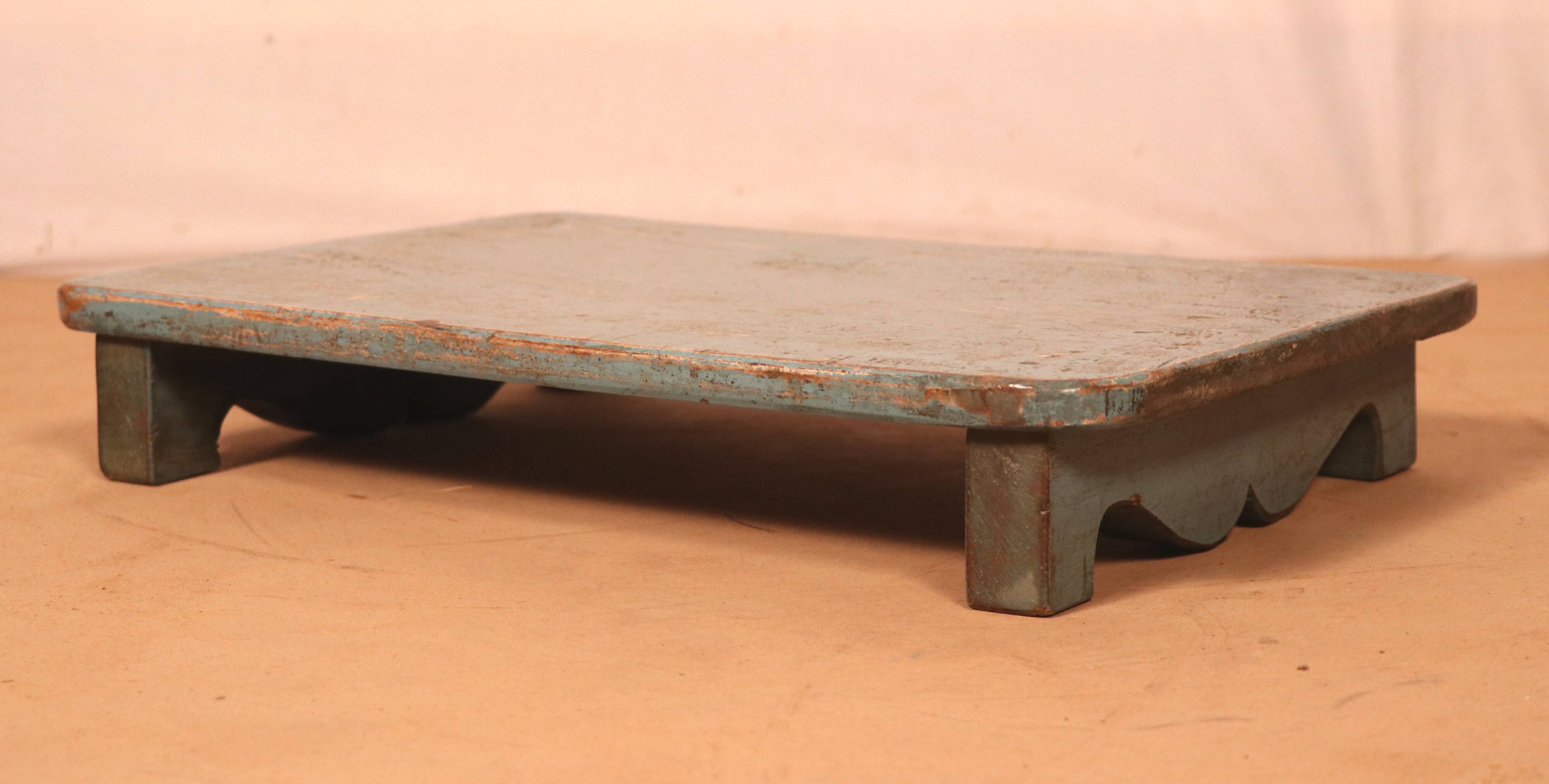 Old burmese teak tea table original blue patina