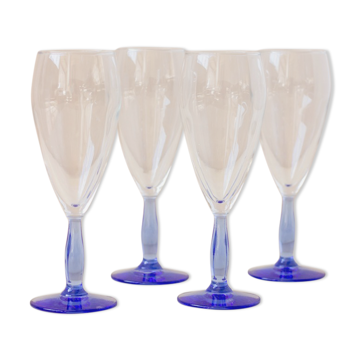 4 flutes à champagne - pied bleu
