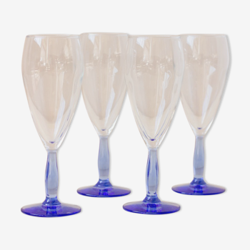 4 flutes à champagne - pied bleu