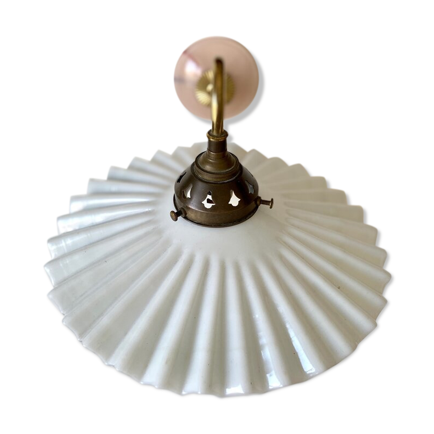 Wall lamp gooseneck in gilded metal and white opaline