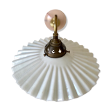 Wall lamp gooseneck in gilded metal and white opaline