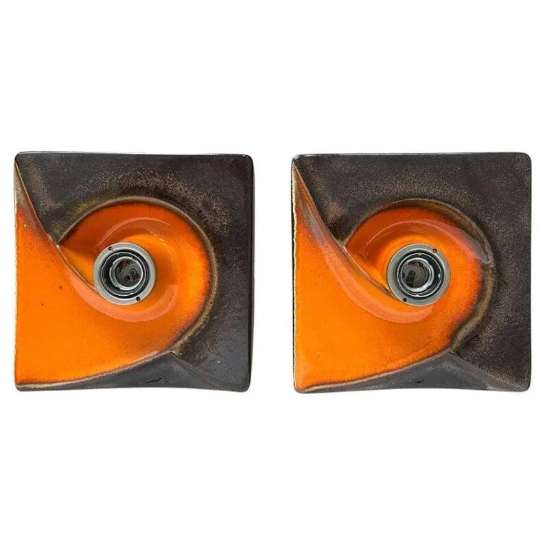 Pair of Midcentury Wall Lamp or Ceiling Flush Mount PAN, Ceramic, Germany, 1970s