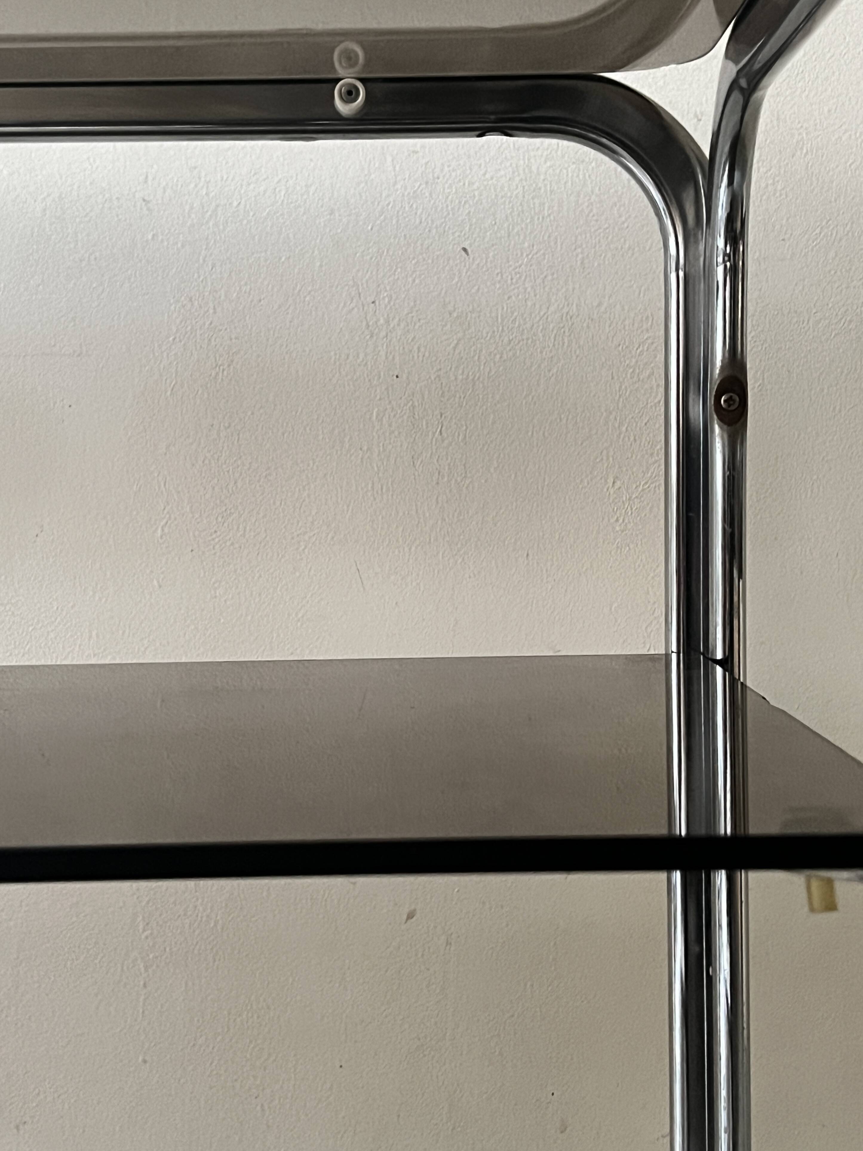 Hi-fi furniture sideboard/bar in smoked glass and chrome, 1970s design.