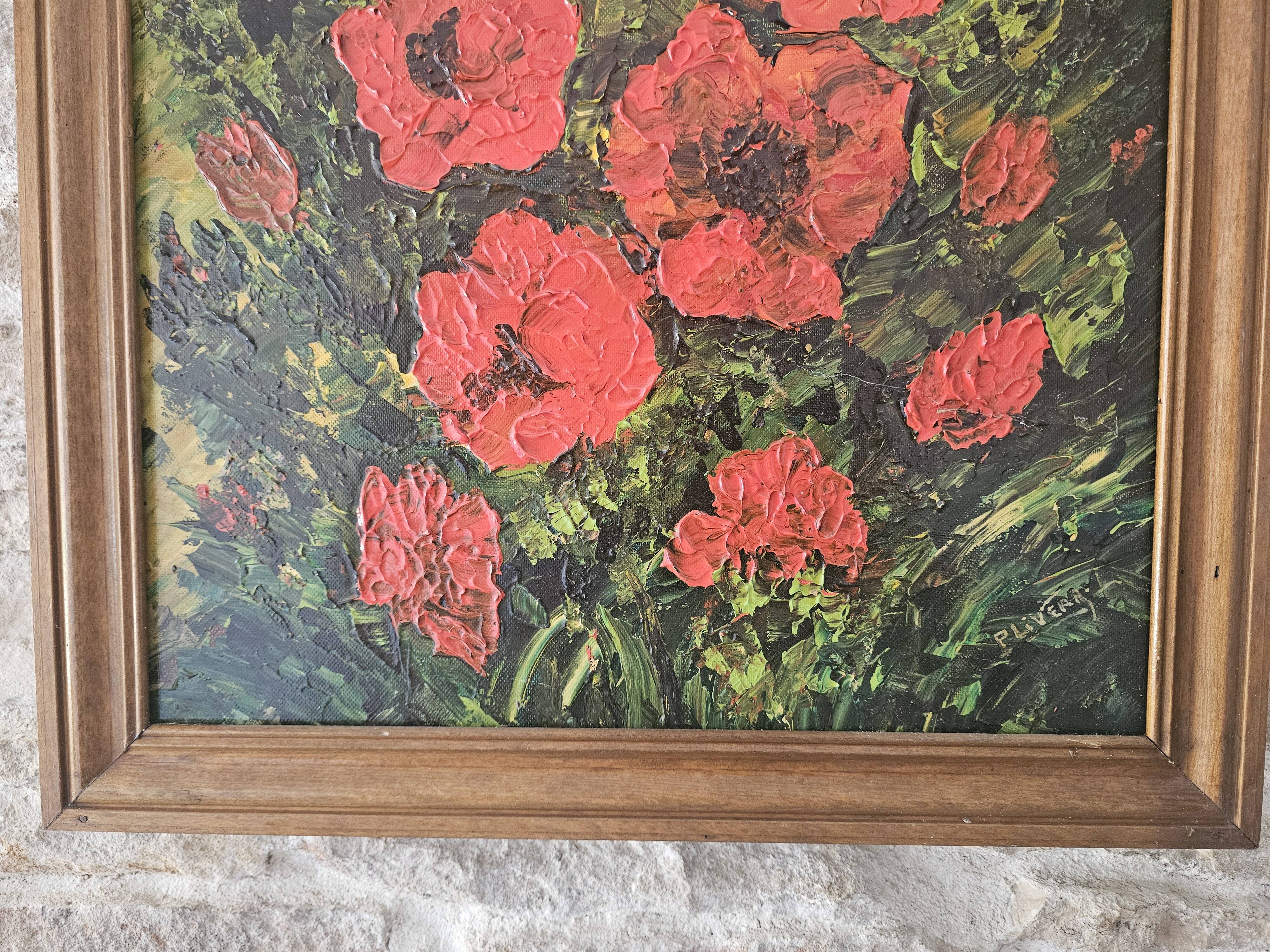 Oil on Canvas Still Life Flowers Poppies Signed P Livera