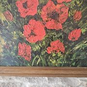 Tableau Huile sur Toile Nature morte fleurs Coquelicots Signé P Livera
