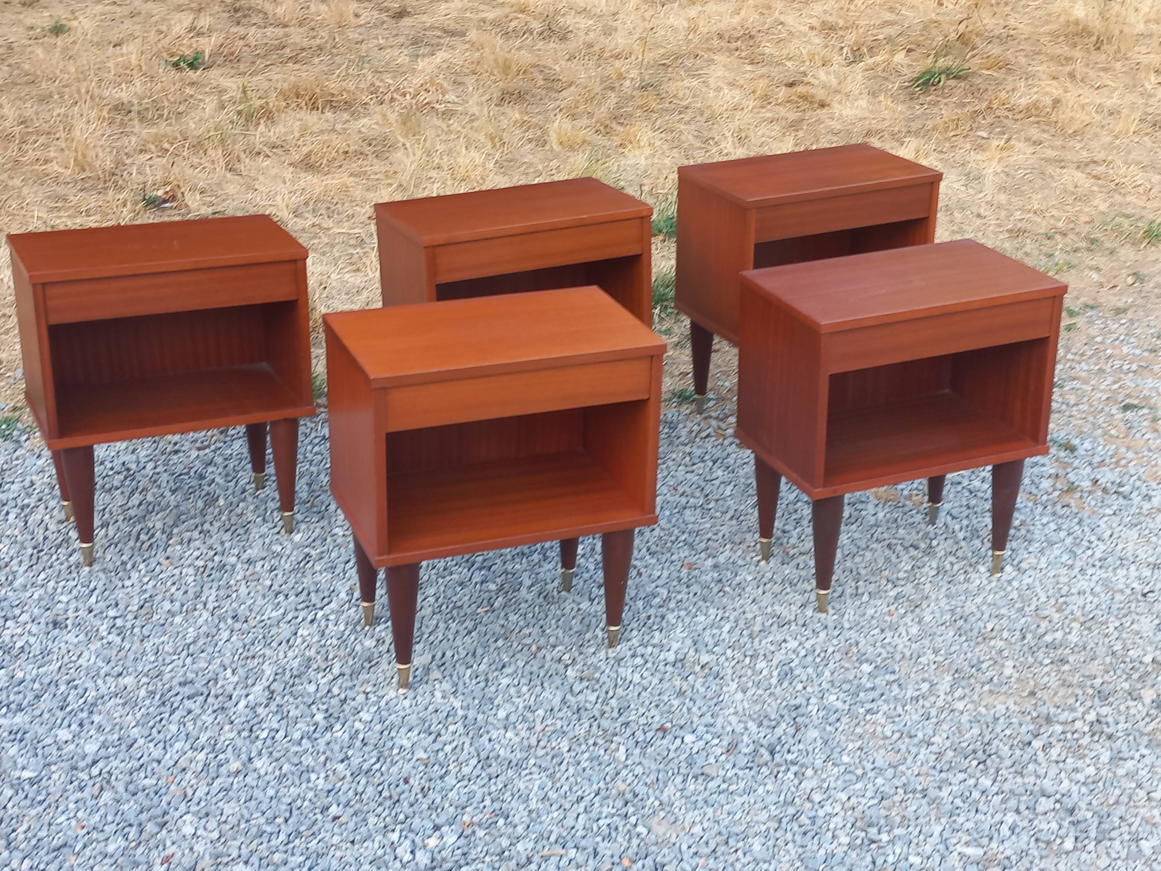 Set de 5 chevets vintage en acajou des années 60