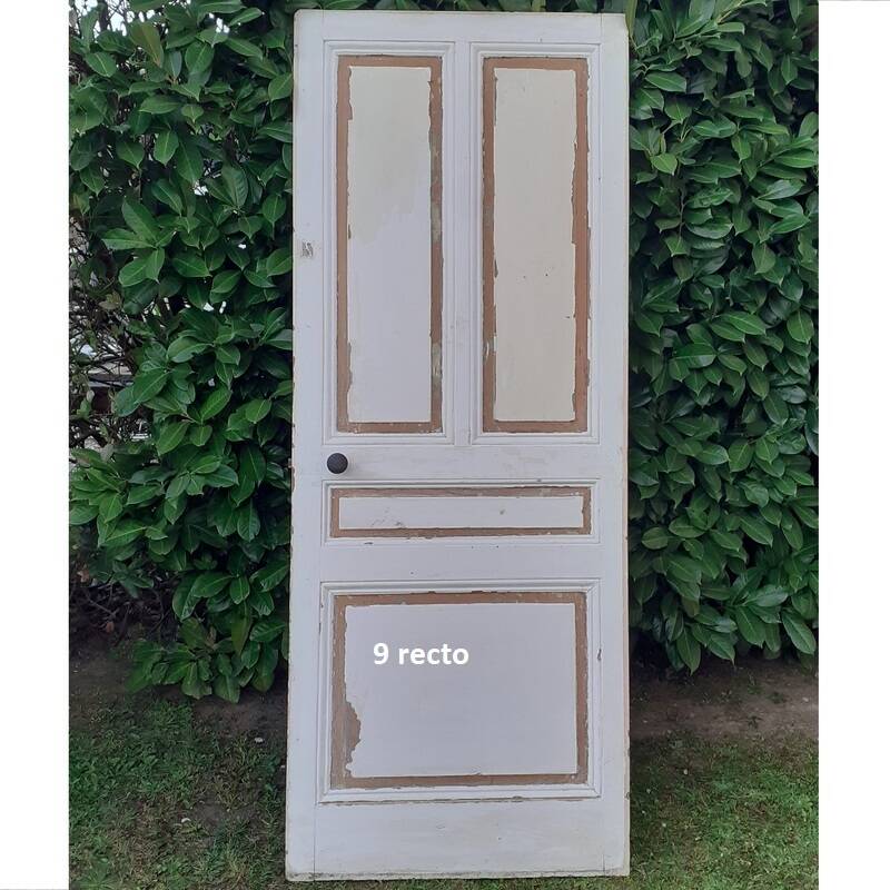 Series of 9 old communication doors, solid wood, both solid and glazed.
