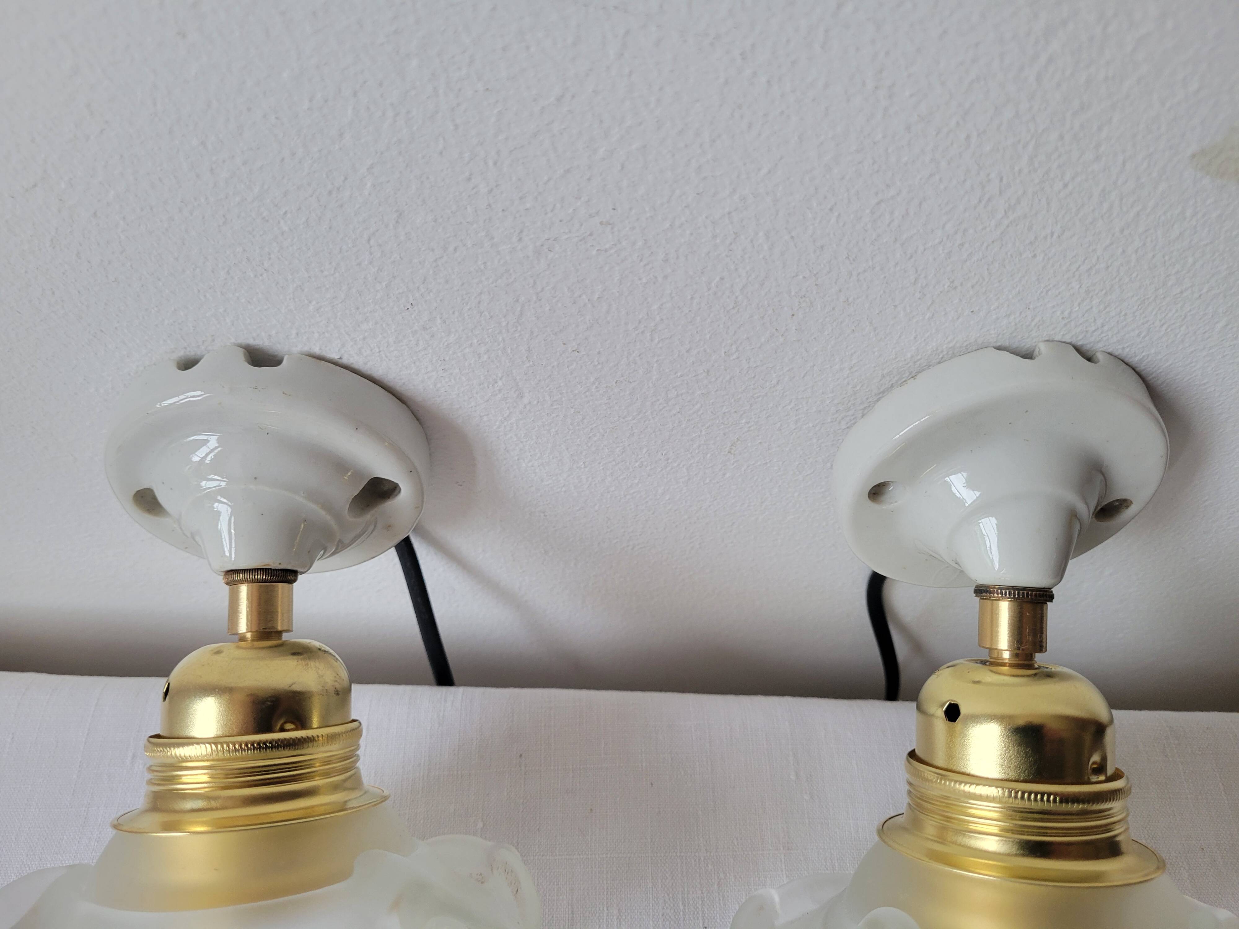 Duo of glass and porcelain flower wall lights