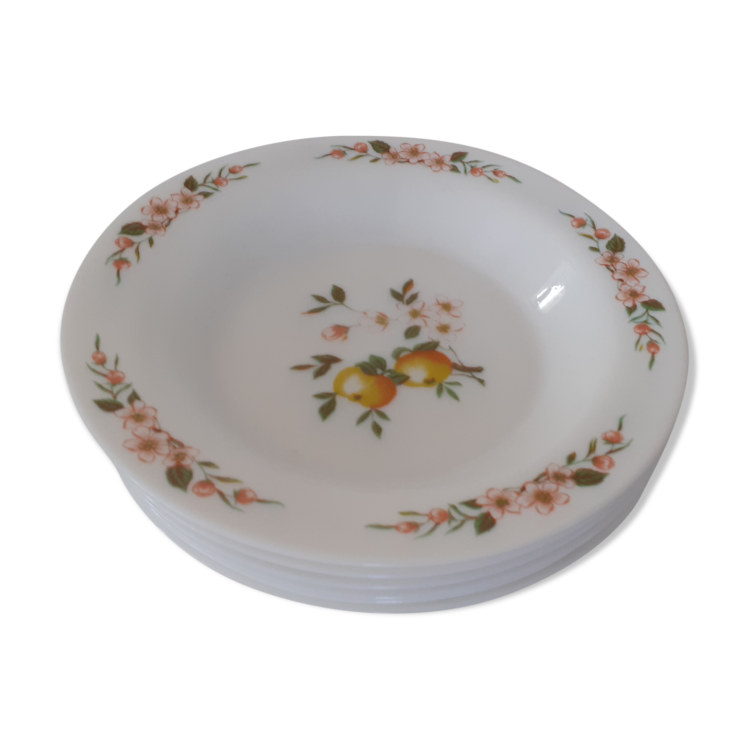 Set de 6 assiettes creuses modèle Normandie Arcopal France décor pommes