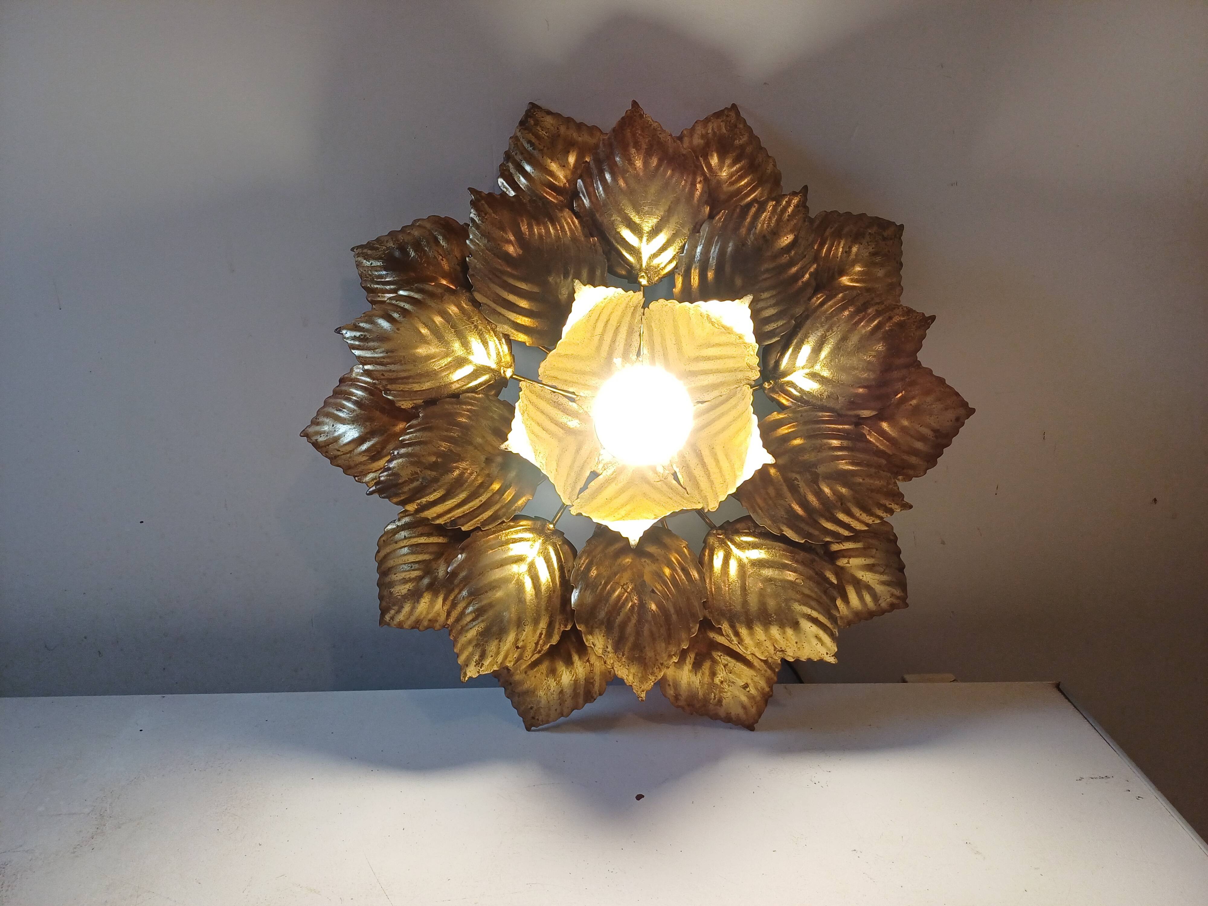 Vintage Gold Metal Wall or Ceiling Light "Sun"