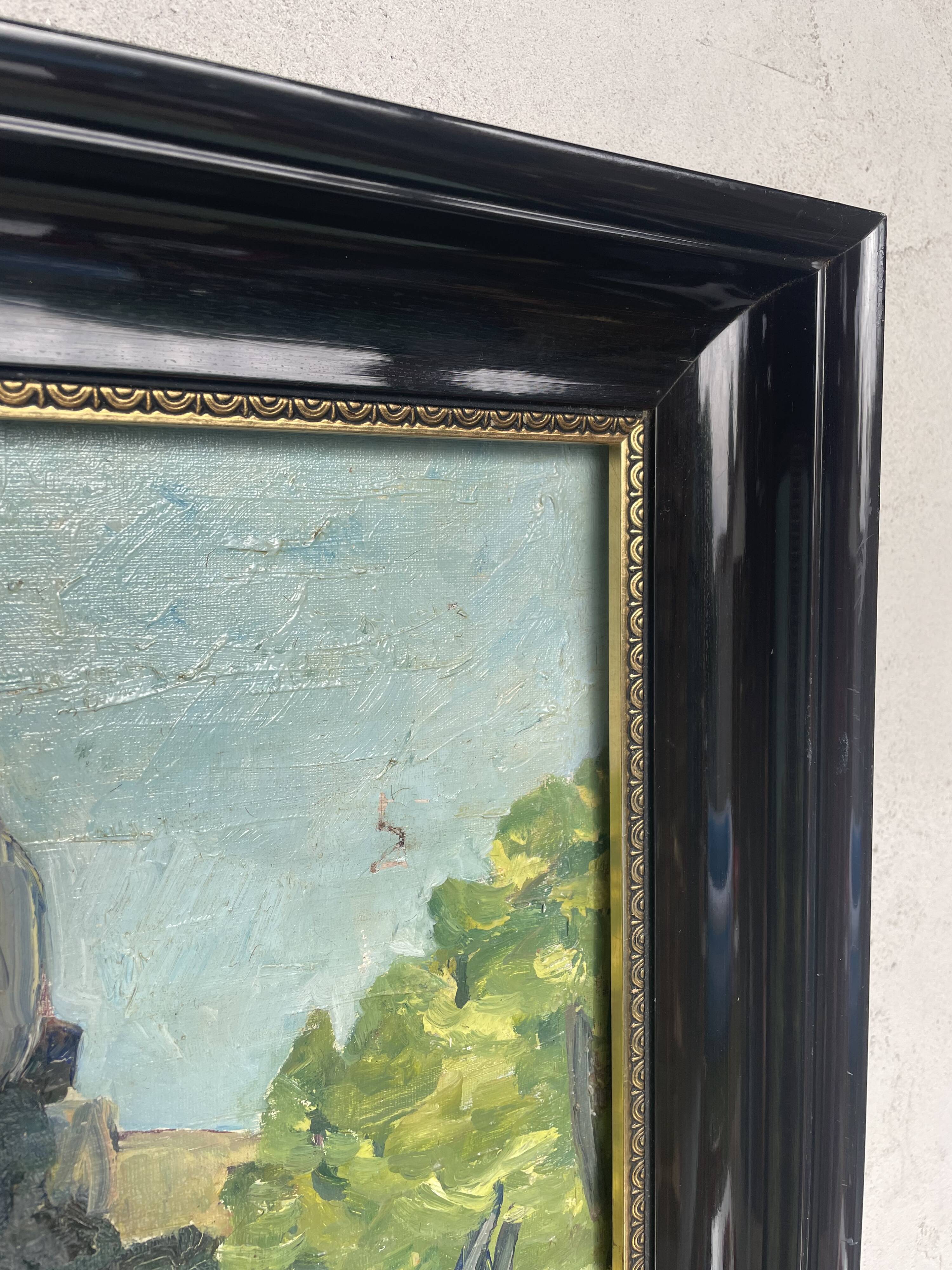 Paysage à l’huile post-impressionniste signé F. Gill