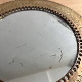 Round hammered brass mirror / vintage openwork