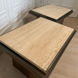 Pair of belgo chrom coffee and travertine side tables
