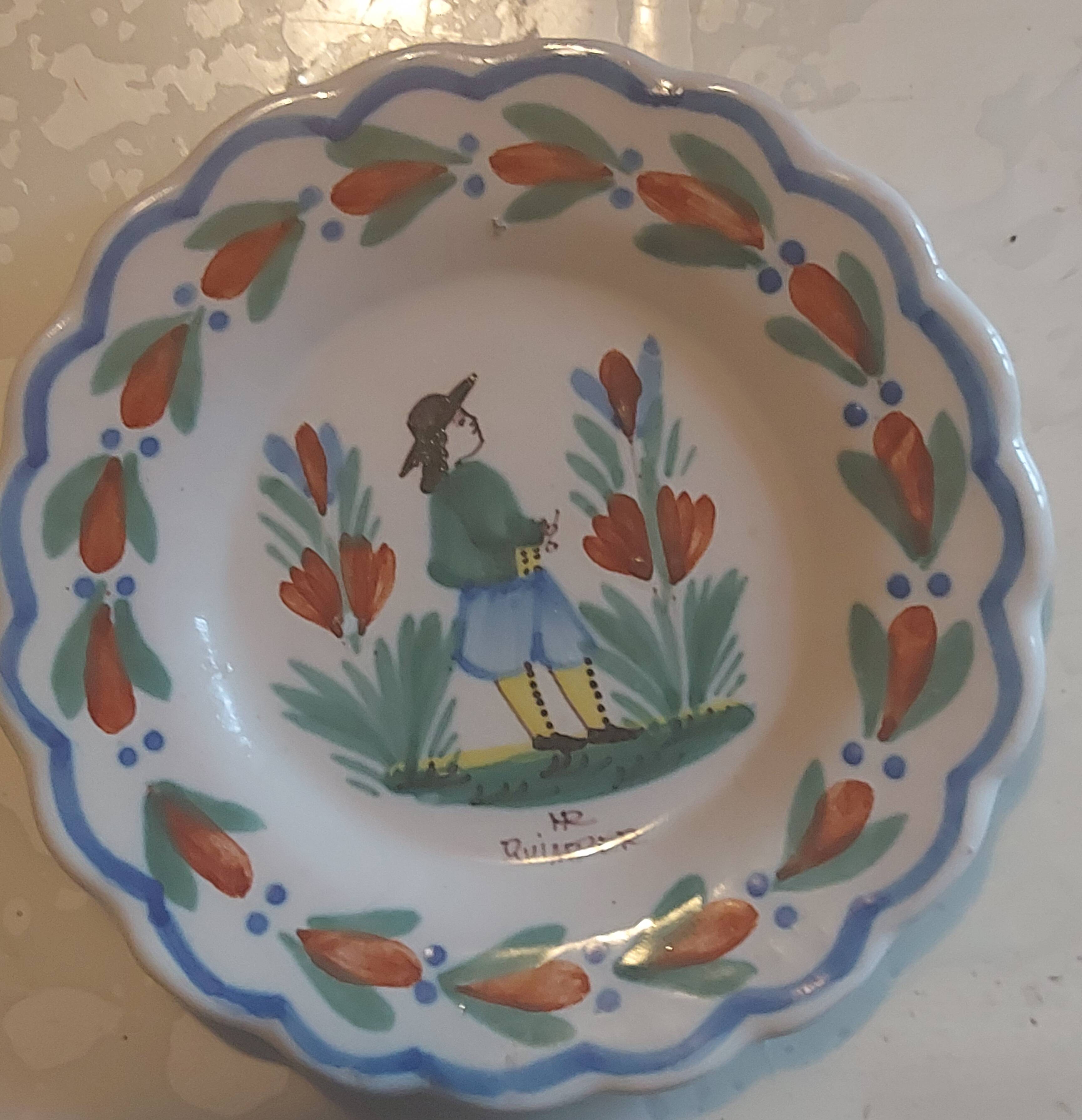 Two antique bowls signed HR from Quimper.