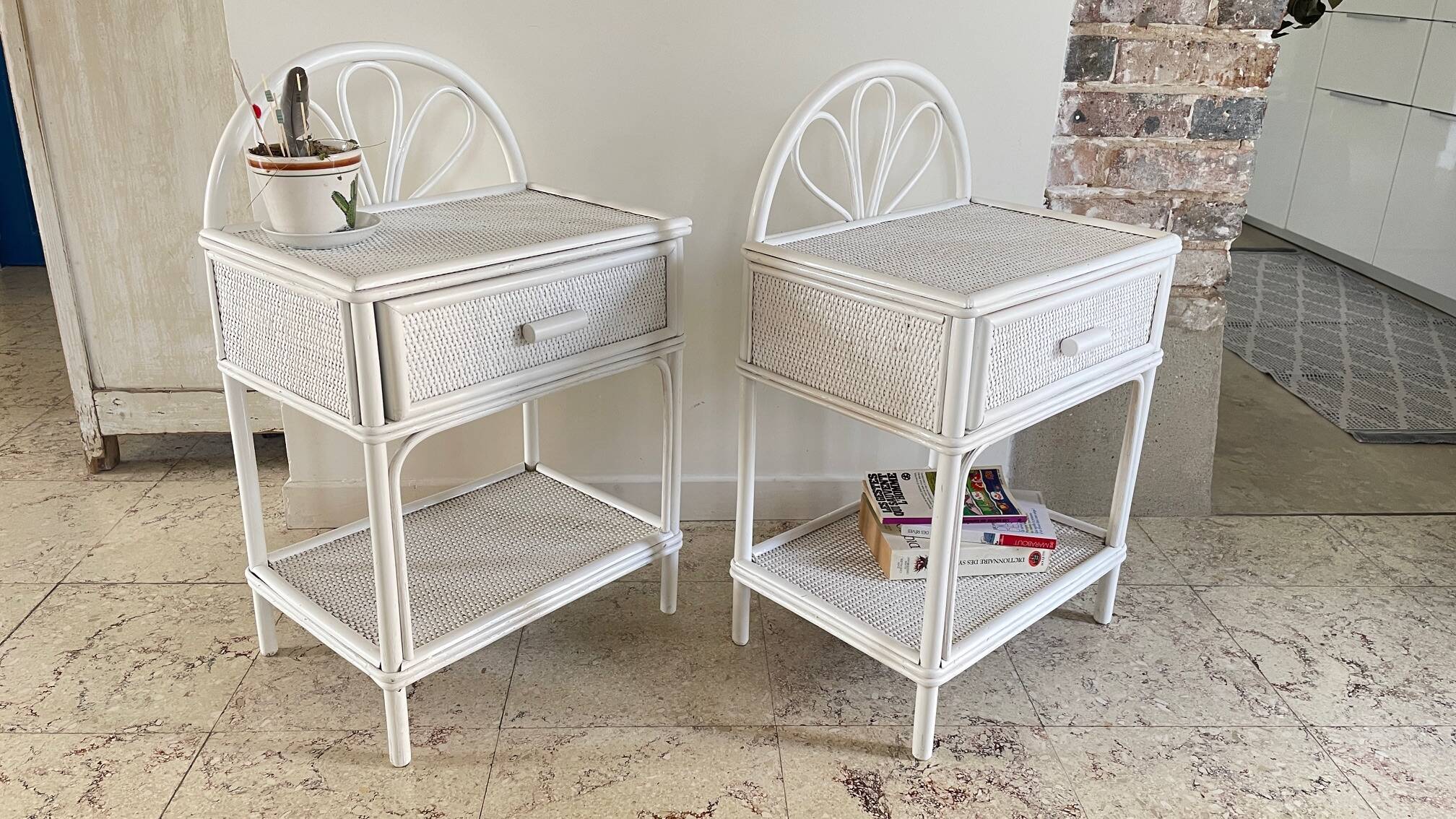 Pair of Vintage Rattan Bedside Tables