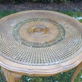English-style coffee table wood and caning