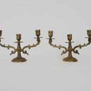 Pair of old candle holders with 3 branches in bronze, year 50/60
