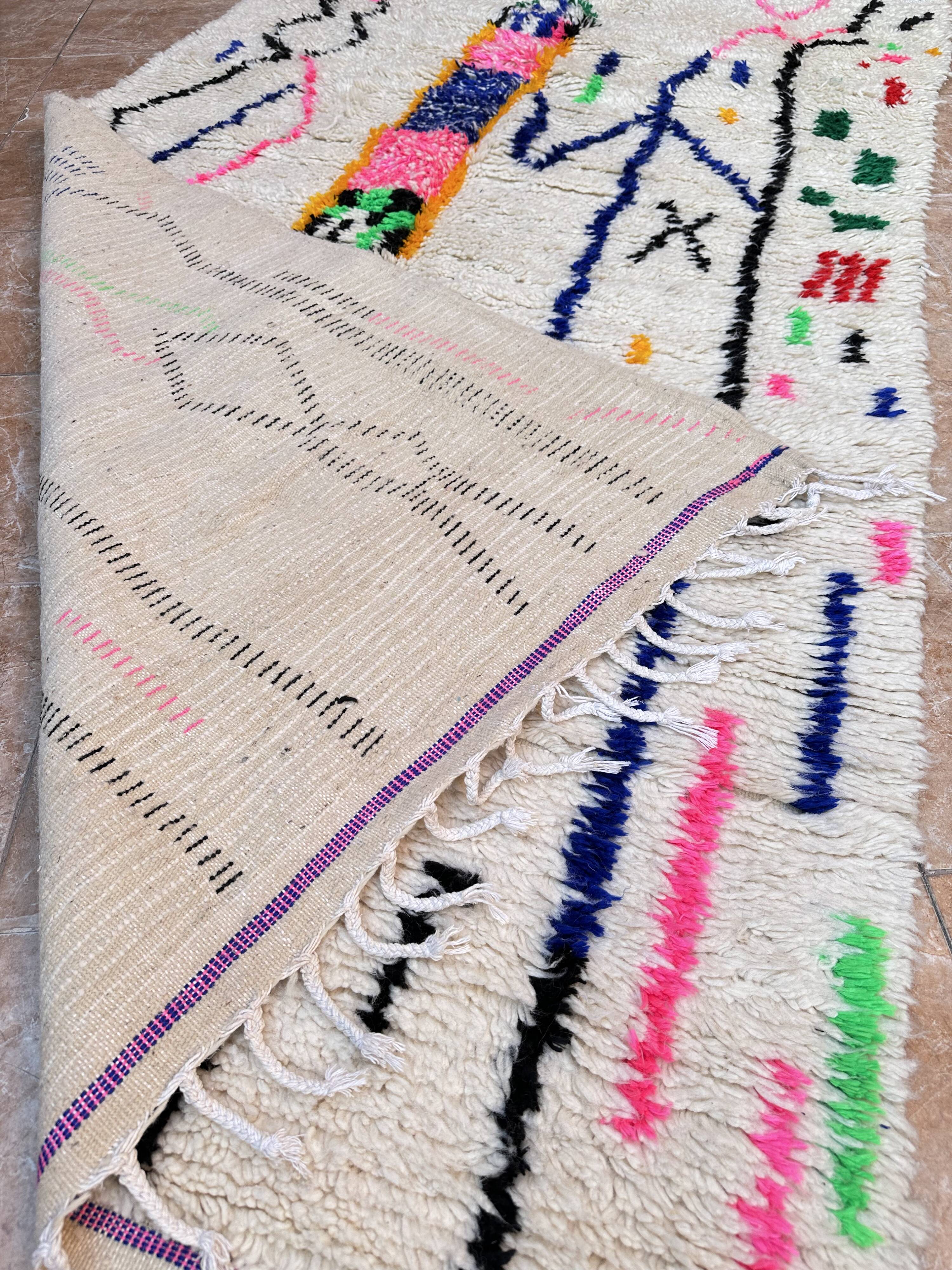 Handmade Berber wool rug: Moroccan Azilal style, colorful pattern
