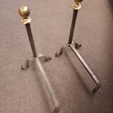 Paire de chenets boules laiton