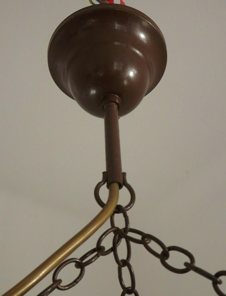 French Vintage Single Light Blue Art Glass Ceiling Light 3 Chains & Fitting