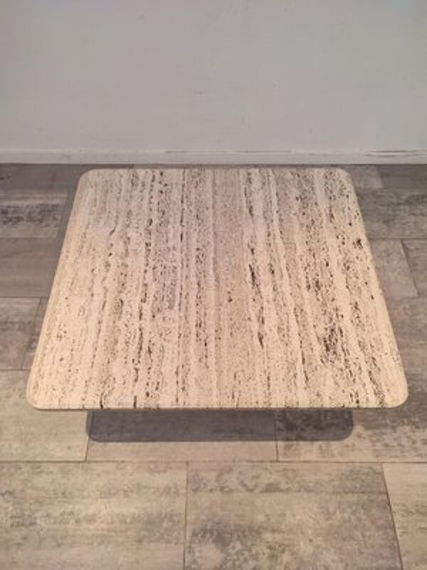 Table basse carrée en travertin, France, 1975
