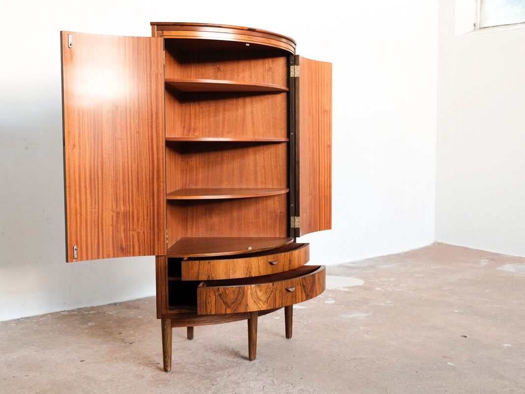 Compact danish corner cabinet in rosewood